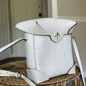 Manu Atelier White Croc Embossed Leather Bag Crossbody Or Shoulder Crocodile